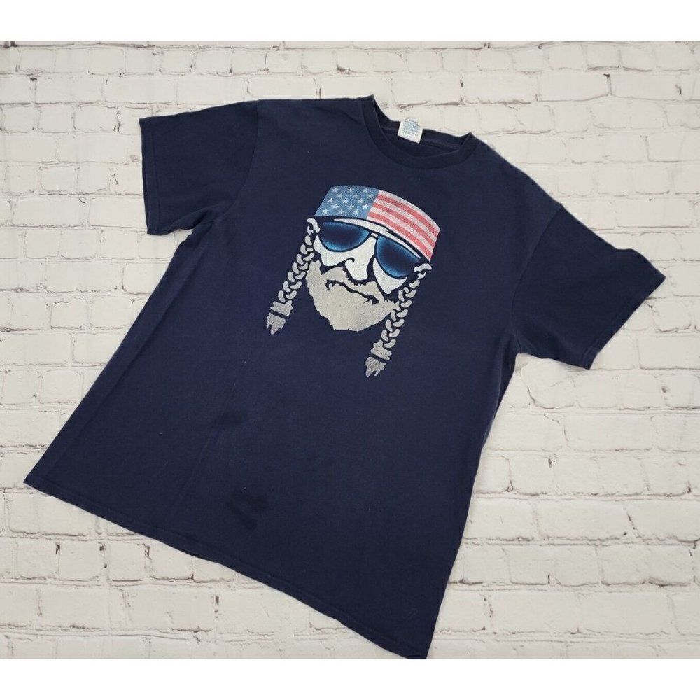 Willie Nelson American Flag Bandana Patriotic T Shirt  Medium Navy - Delta